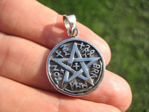 925 Sterling Silver Wicca Pentagram Pendant Necklace A20