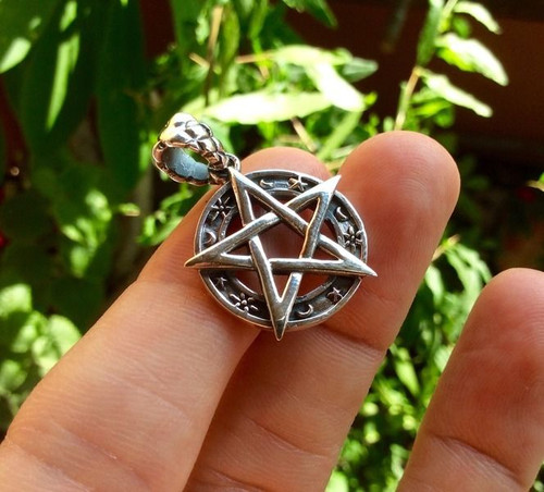 925 sterling silver wicca pentagram pendant necklace A39