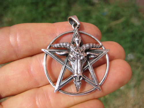 925 Silver Goat Baphomet Pentagram Pendant Necklace A12