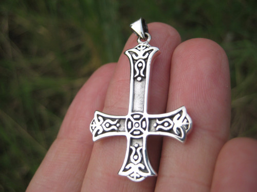 Large 925 Sterling Silver Inverted Upside Down Satanic Cross