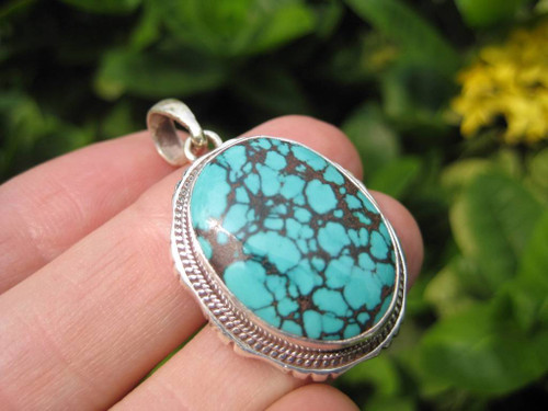 925 Silver Tibetan Turquoise stone crystal Pendant Necklace Nepal Jewelry Art C3