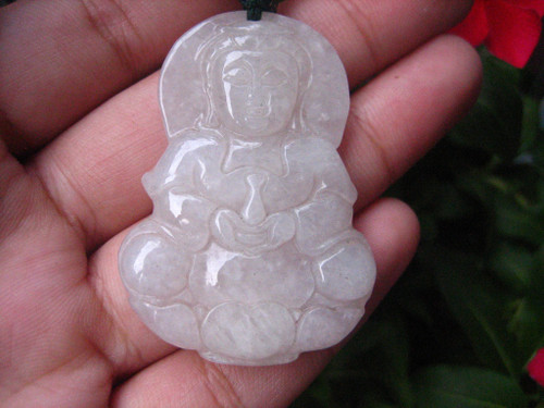 Jadeite Jade Kuan Yin Pendant Amulet Stone Mineral Art Burma Myanmar EB 495