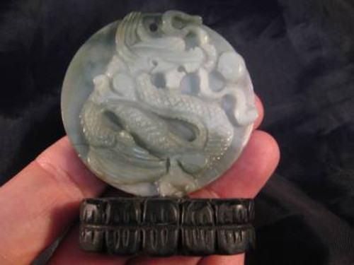 Jade dragon stone mineral Carving pendant statue amulet A10