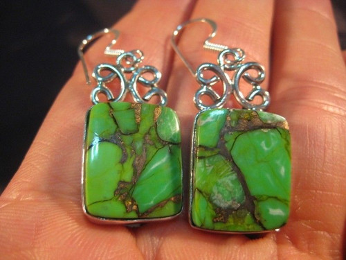 925 Silver Green Turquoise crystal stone earrings A