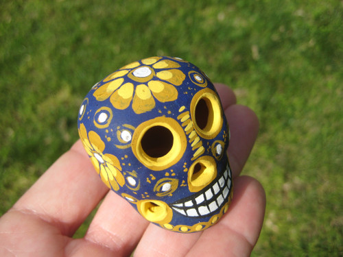 Small Hand Painted Ceramic Skull Cuernavaca Day of the Dead Mexico A3855