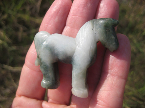 Natural Jadeite Jade Green and White  Horse  Carving Statue Myranmar  EB 417