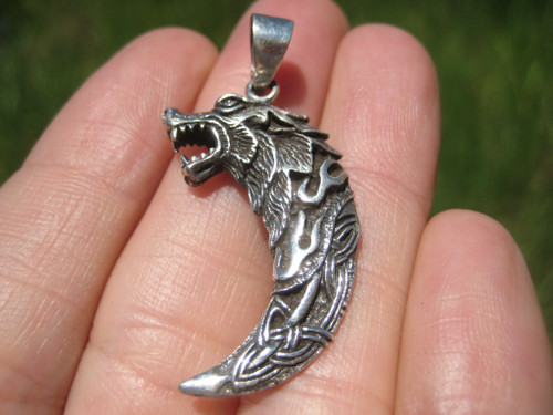 925 Silver Celtic Viking Norse Wolf Pendant Necklace A17