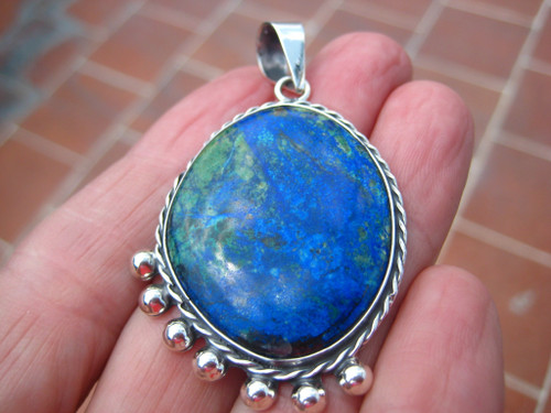 .925 Silver Azurite Pendant Necklace Taxco Mexico  A8692