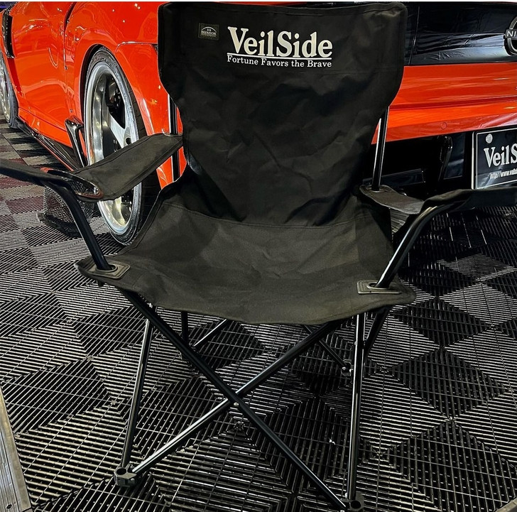 VeilSide Black Outdoor FOLDING CAMPING CHAIR with Backrest Logo