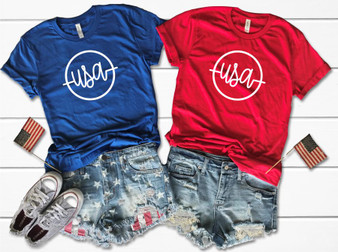 USA Circle Design Crew Neck Tee