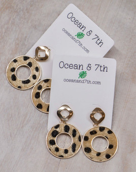Round Tan Leopard Print Earrings