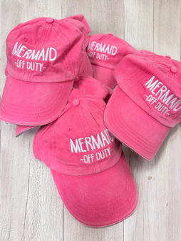 Mermaid Off Duty Embroidered Hot Pink Baseball Hat