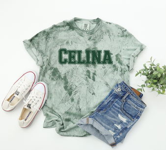 Celina Varsity Font Comfort Color Short Sleeve Tee