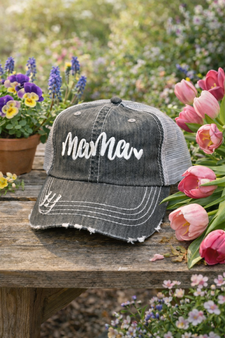 Mama Embroidered Distressed Ballcap