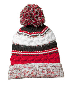 Red, Black & White Chunky Pom Beanie