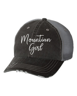 Mountain Girl Embroidered Gray Trucker Hat