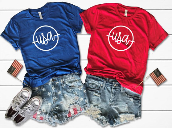 USA Circle Design Crew Neck Tee