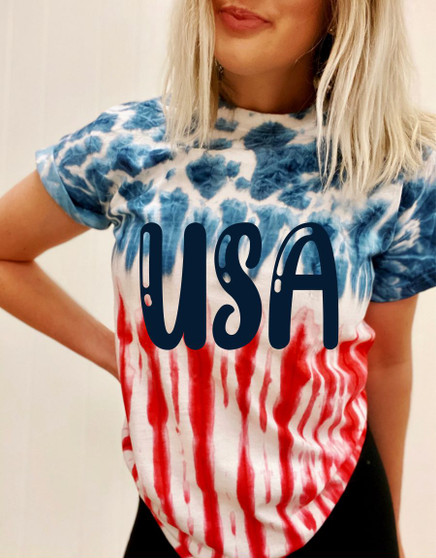 USA Flag Red White Blue Tie Dye Short Sleeve Tee