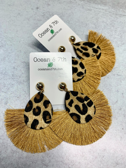 Leopard Tassel Print Fan-shaped Earrings