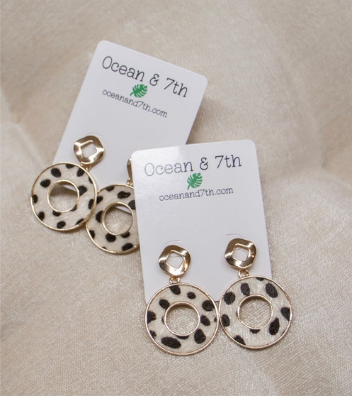 Round White Leopard Print Earrings