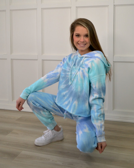 Blue Tie Dye Cropped Softstyle Hoodie