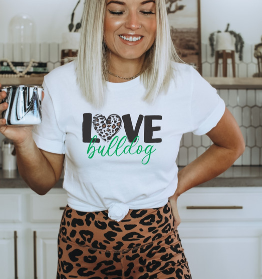 Love Leopard Heart Bulldog Short Sleeve Tee