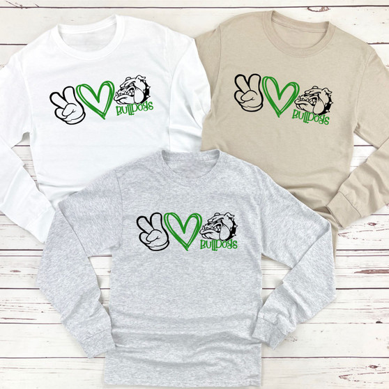 Peace Love Bulldogs Fan Gear Long Sleeve Tees