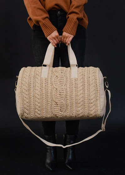 Cream cable knit duffel bag