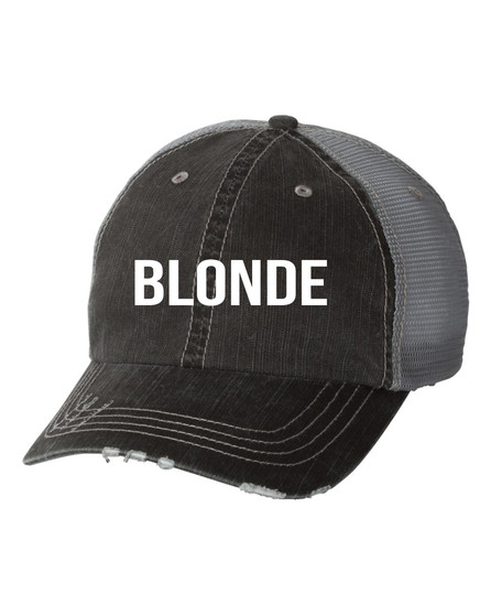 Blonde Embroidered Gray Trucker Hat