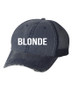 Blonde Embroidered Navy Trucker Hat