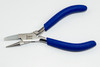 Plastic and metal frames are held with this pliers while working to make adjustments with other pliers.  Nylon jaw is 10mm wide.  Round stainless steel jaw is 2mm at tip. Dark blue cushion grip handles and leaf spring.