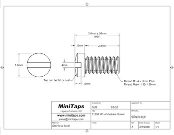 SM206 Eyewire Screw - Slotted; 1.4mm Thread, 2.0mm Head, 3.6mm Length