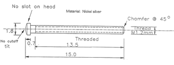 SM619 Rimless Screw No-Slot; 1.2mm Thread, 2.0mm Head, 15mm Length (SM619)