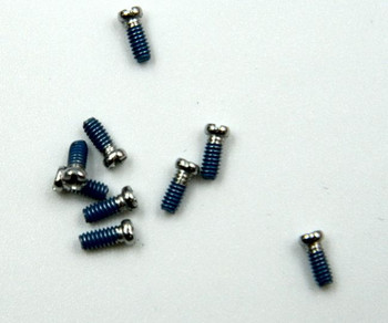Screw small head – Phillips / X-Slotted; Thread M1.4 (1.4mm), Head 2.0mm diameter, Overall Length 4.0mm, Stainless Steel Finish: Silver with coated thread, 100 count. This screw is typical on smaller frames also called “Eye wire” screws 