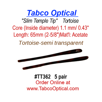 Slim Temple Tip, Tortoise 65mm Long core 1.1mm 5 pairs #TT362