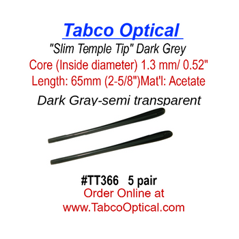 Slim Temple Tip, Dark Gray 65mm Long core 1.3mm 5 pairs #TT366