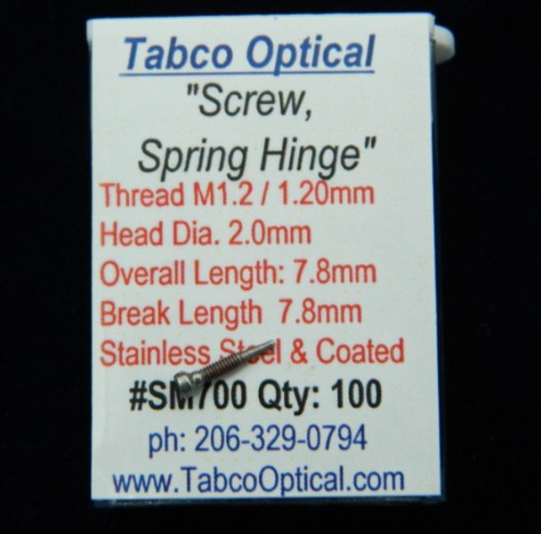 SM700 Self-Aligning Spring Hinge Screw; 1.0mm Thread, 2.0mm Head, 4.0 Break Length, 7.0 Overall Length (SM700)