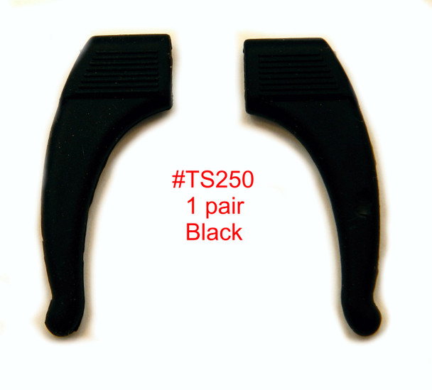 Comfort  Ear-Hocks, color black material soft Silicone.  These soft silicone add-on's slide on over your existing temple tips. Use adjusts them improve comfort, keep eyewear from slipping on the nose and improve the fit of glasses.  Sold in 12  pair bags
