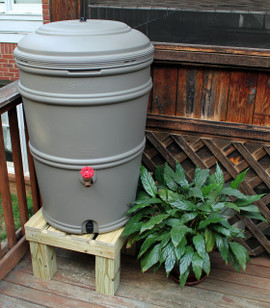 Earthminded SET - 45 Gallon Rain Station Barrel & Wooden Stand - GRANITE