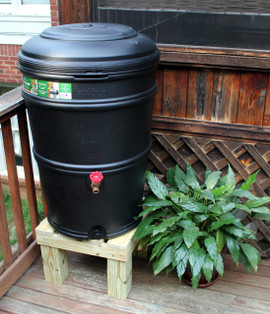 Earthminded SET - 45 Gallon Rain Station Barrel & Wooden Stand - CHARCOAL