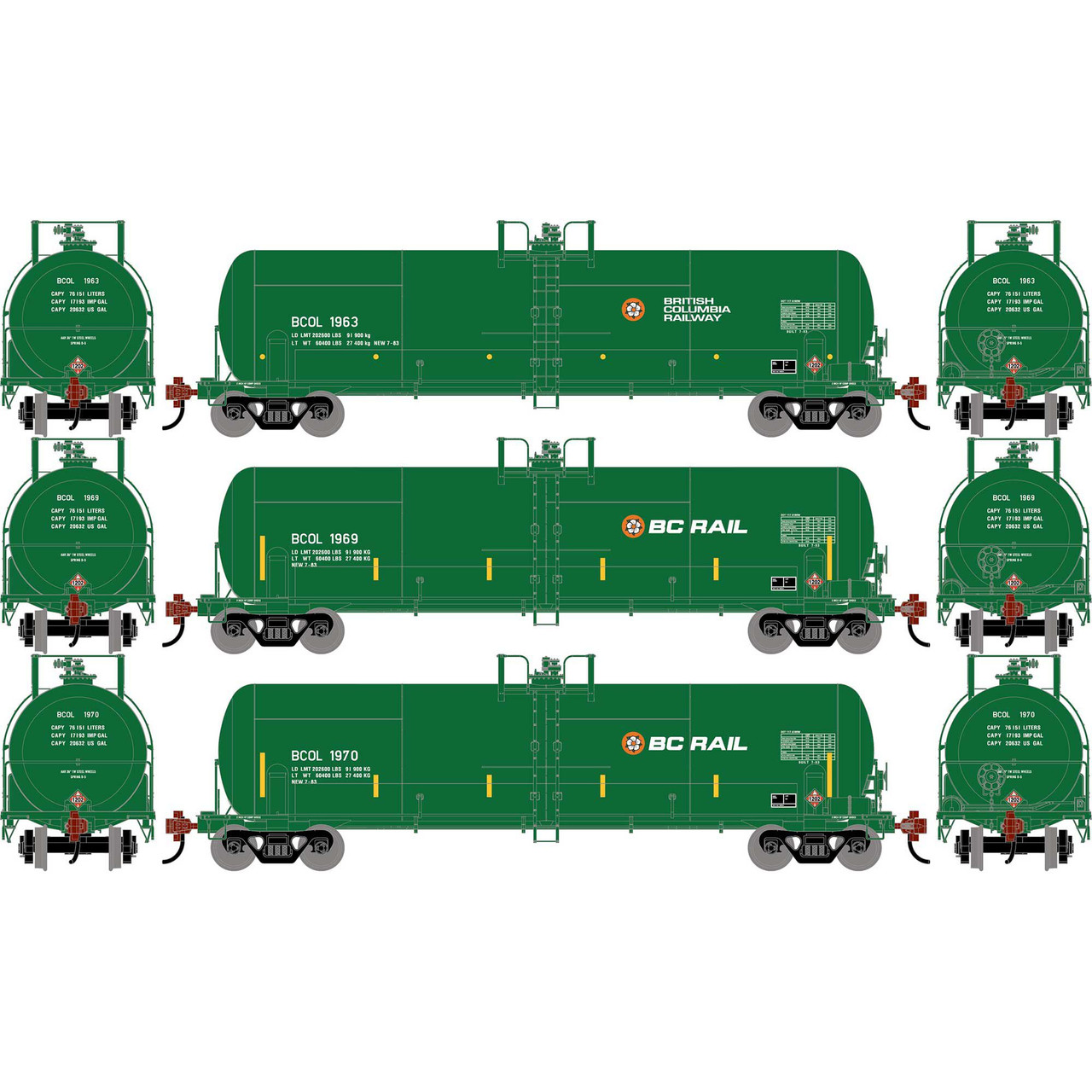 Athearn - HO ATH RTC 20,900 Gallon Acid Tank Car, BCOL #1963/1969/1970 ...
