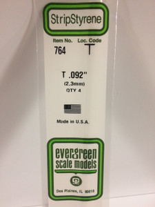 Evergreen Scale - .092 T Shape Strip Styrene 4pk - 764
