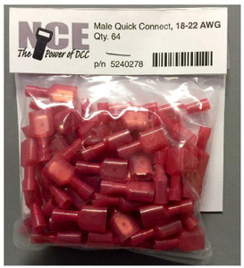NCE Power for DCC - 18-22 Awg Male Qk Conn Red 64 - 278