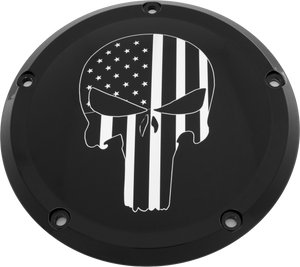 Custom Engraving - 6 M8 Softail Derby Cover Punisher Black - PATR22-67BG Custom Engraving - 6 M8 Softail Derby Cover Punisher Black - PATR22-67BG
