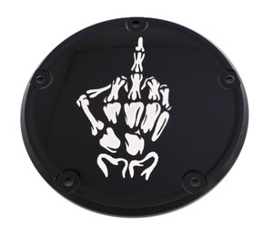 Custom Engraving - 6 M8 Softail Derby Cover Bone Finger Black - SKUL24-67BG Custom Engraving - 6 M8 Softail Derby Cover Bone Finger Black - SKUL24-67BG