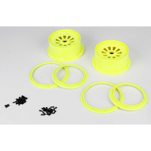 Losi - Wheel & Beadlock Set, Flo Yellow (2), 5t - B7035 Losi - Wheel & Beadlock Set, Flo Yellow (2), 5t - B7035