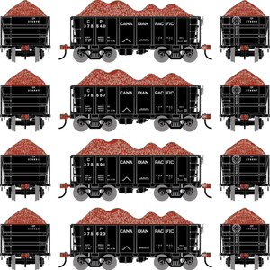 Athearn - HO ATH 26' PC&F Ore Car Tight-Bottom Low Side w/Load, CP #375540/375557/375591/375623 (4) - -1703 Athearn - HO ATH 26' PC&F Ore Car Tight-Bottom Low Side w/Load, CP #375540/375557/375591/375623 (4) - -1703