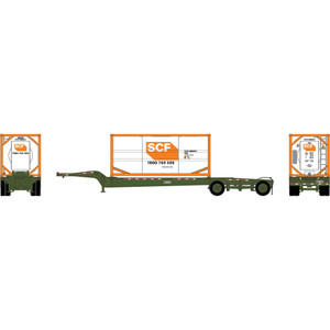 Athearn - HO ATH Drop-Frame Spread-Axle Chassis w/Container, Chassis- Green #122456; Container- SCFU #885025 2 - -2115