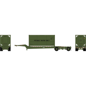 Athearn - HO ATH Drop-Frame Spread-Axle Chassis w/Container, Chassis- Green #122477; Container- USAU #225549 1 - -2116