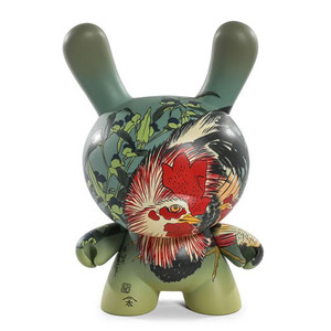 Kidrobot - Dunny Vinyl Art Figures - The Met - 8" Masterpiece Dunny-Rooster w/ Spiderwort By Katsushika Hokusai